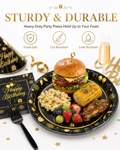 Happy Birthday Party Supplies Set - 96 Pcs Plates & Napkins for 24 Guests