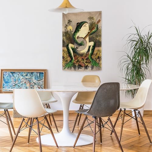 Banjo Playing Frog Wall Tapestry 24x36 Inch Vintage Boho Vertical Flag