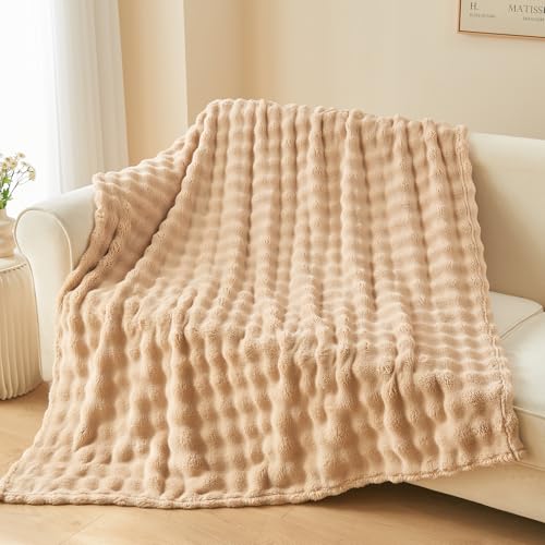 Brown 3D Bubble Flannel Throw Blanket 50x60 Inches for Couch & Bed - NEWCOSPLAY
