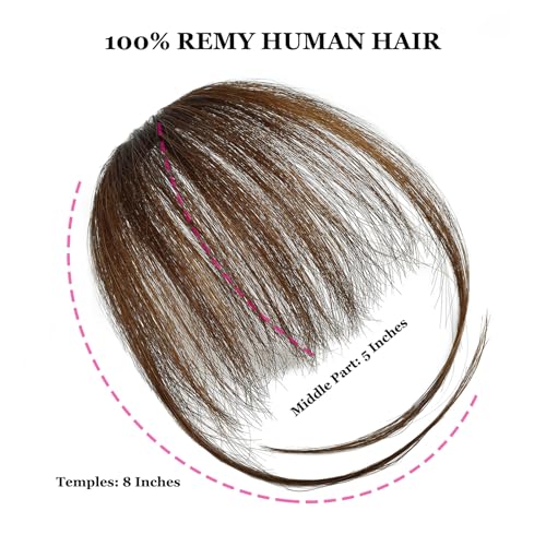 DILUSILK Remy Human Hair Clip-In Wispy Bangs with Side Temples Brown