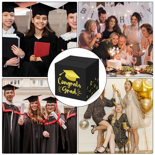 Black Graduation Card Box - 9 Inch Congrats Grad Cap Holder