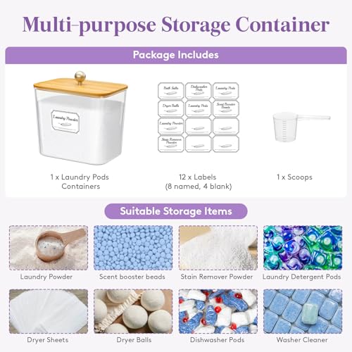 Lifewit Laundry Pods Container with Lid - 0.7 Gallon Clear Storage Jar