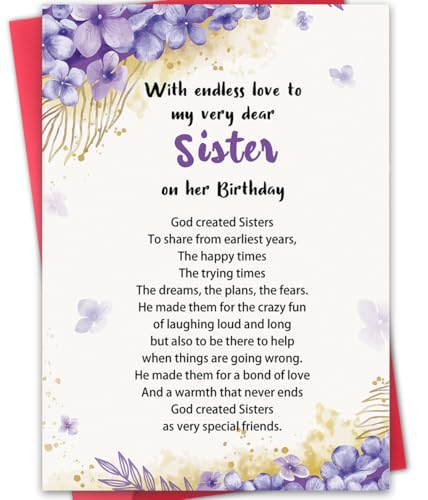 Birthday Card for Sister - Elegant Greeting Card with Envelope, 8x5.3 Inches