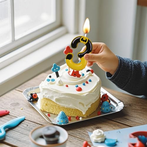 Number 4 Birthday Candle - Black Bat Design Hero Themed Cake Topper