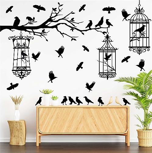 Removable Halloween Tree Branch Wall Stickers with Crows