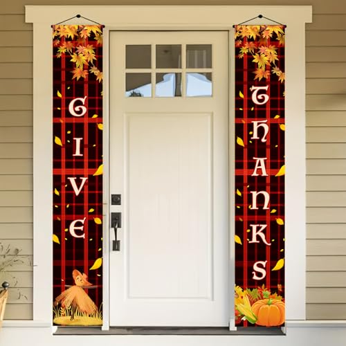 Thanksgiving Door Banner - Red Plaid Fall Decoration, 12 x 71 Inch