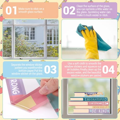 Tenceur Boho Classroom Window Clings, 8 Sheets Reading Decor, Bright Color