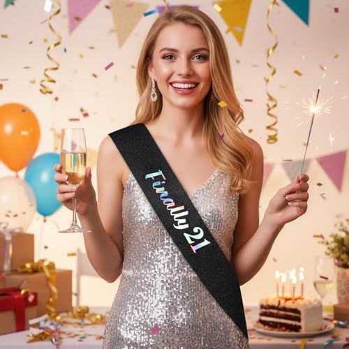 21st Birthday Sash with Glitter - Elegant Black Party Decoration