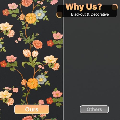 Kromapolis Blackout Window Film, Matte Floral Privacy Tint 17.5″ x 78.7″