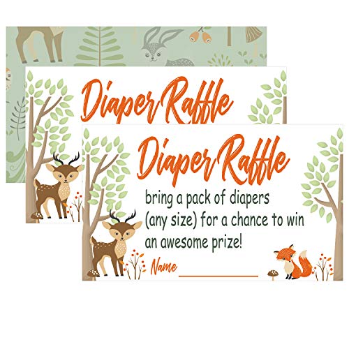 Woodland Creature Diaper Raffle Tickets for Baby Shower - 50 Count