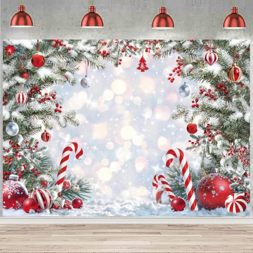 Christmas Candy Cane Backdrop 10x8FT Winter Snow Scene Photography Background