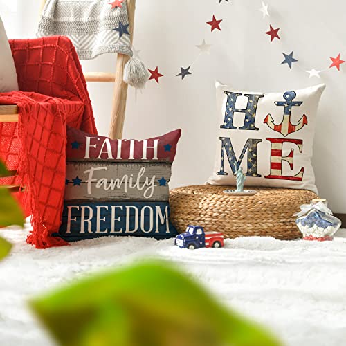 Patriotic Throw Pillow Covers 18x18 Set of 4, God Bless America Sofa Decor
