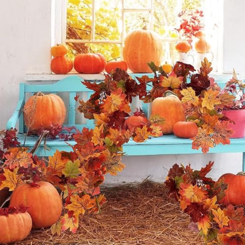 Fall Maple Leaf Garland - 2 Pack, 5.9ft Each for Thanksgiving & Christmas Decor