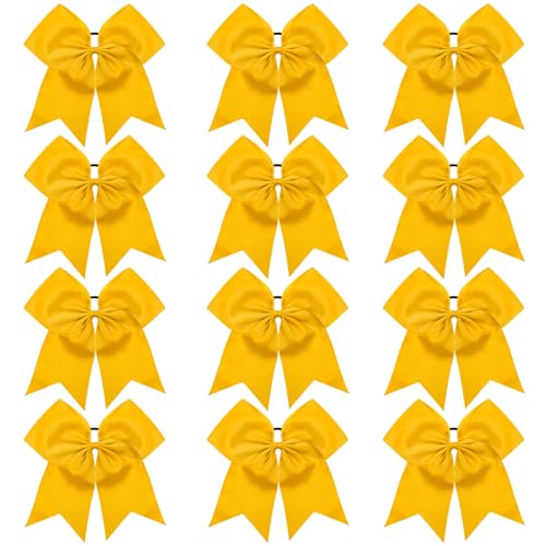 TUUXI 12pcs Large 8-Inch Golden Cheerleading Bows with Elastic Hair Ties