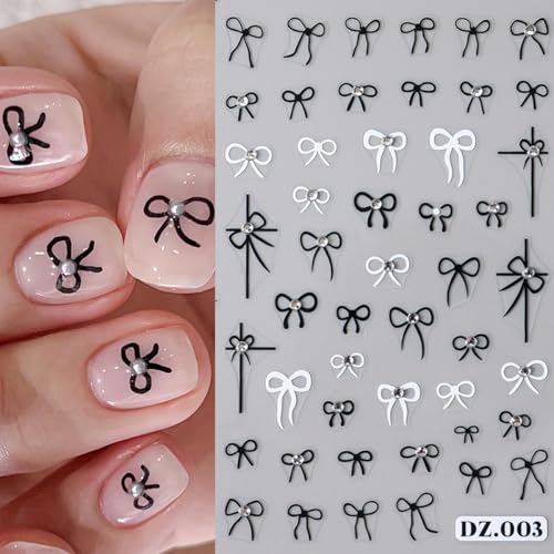3D Rhinestone Bow Nail Stickers Red Black Flower Art Decals 6 Sheets