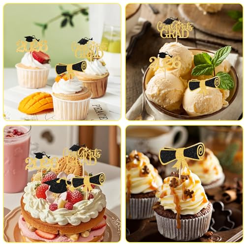 Graduation Cupcake Toppers - 24 Pcs Class of 2026 Decorations