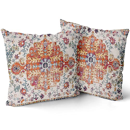 Kawani Boho Carpet Throw Pillow Covers, 18x18 Vintage Ethnic Set of 2