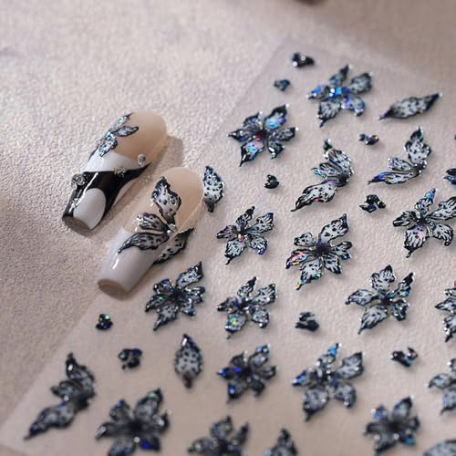 5D Embossed Floral Nail Art Stickers Holographic Laser Spring Flower Decals