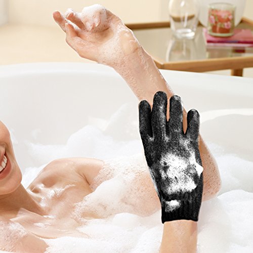 MIG4U Exfoliating Shower Gloves - Large Black Nylon Body Scrub Mitt