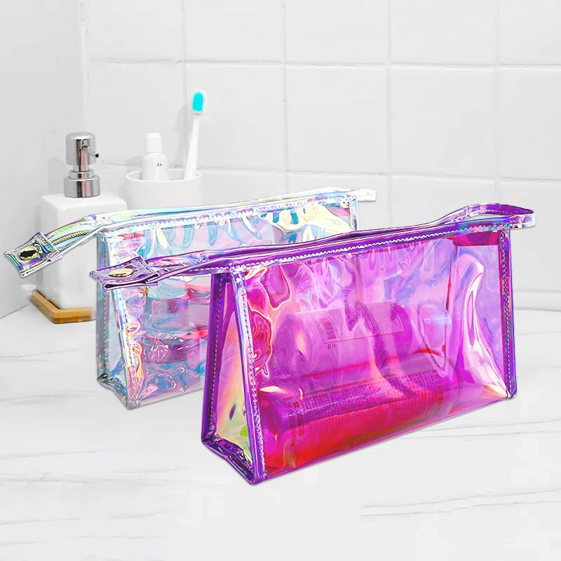 TotePrint Holographic Waterproof PVC Makeup Organizer Bag - Pink