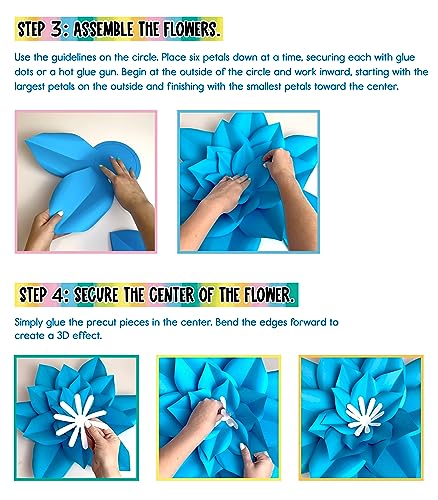 3-Piece 3D Paper Flower Decorations Set - Purple, Green, Blue