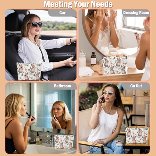 Floral Rabbit Makeup Bag Cute Bunny Travel Cosmetic Pouch