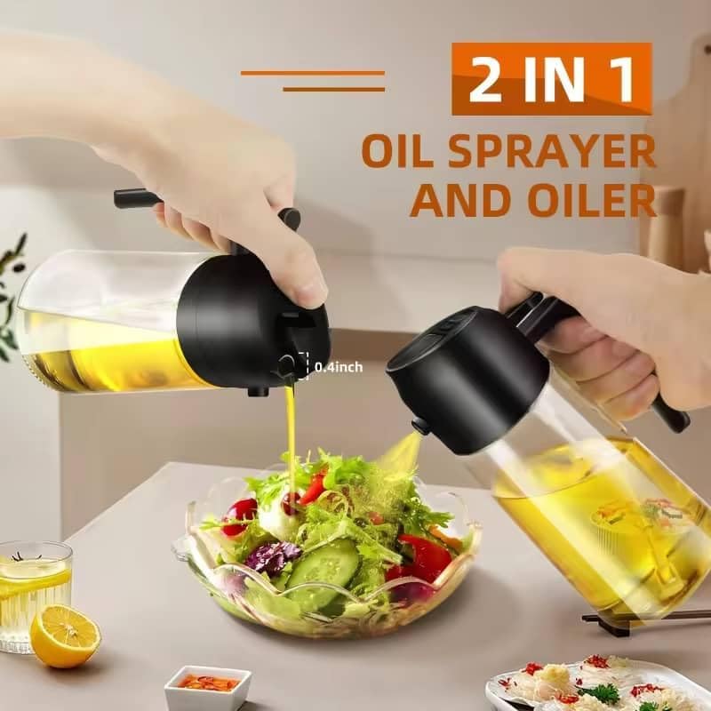 MA Glass Olive Oil Sprayer - 2-in-1 Dispenser Bottle for Cooking & BBQ - 16oz/470ml - Black