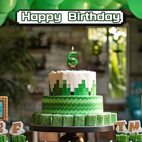 Pixel Birthday Candle Number 6 - Fun Cake Party Decor