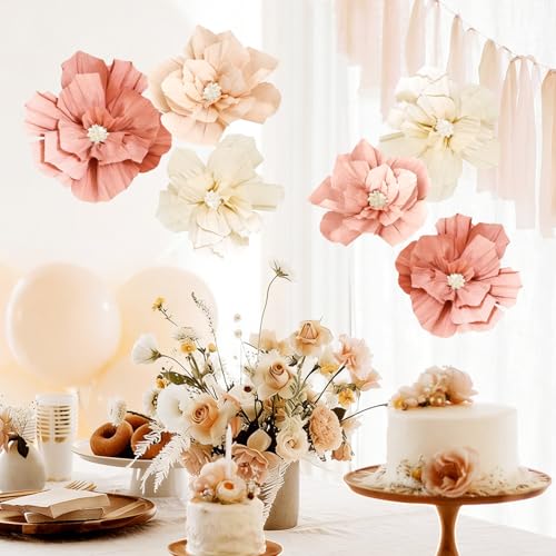 Beige and Peach Paper Flowers - Boho Party Decorations Set