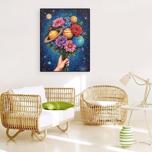 WUSARPLY Flower Diamond Painting Kit for Adults - Full Drill Moon Planet Art