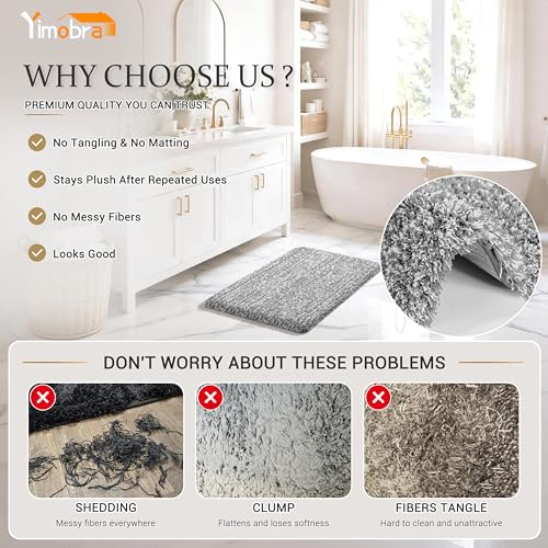 Yimobra Non-Slip Bathroom Rug - Ultra Soft, Washable, 24x17 Light Gray