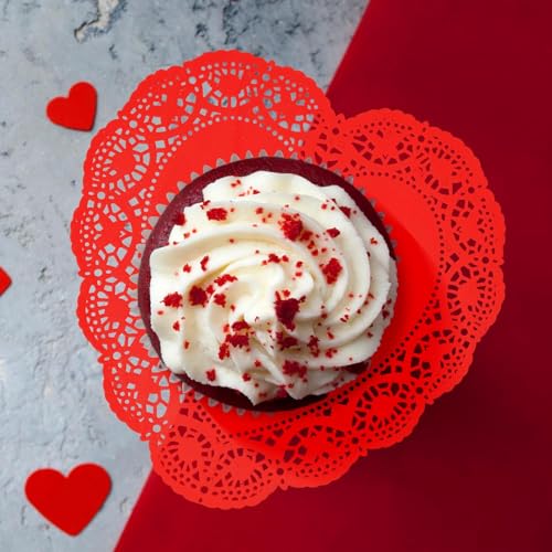 10-Inch Heart Doilies - 25 Pcs Red Valentine Craft Set