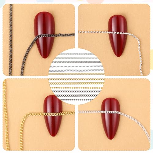 Metal Nail Art Chains 12 Pcs 3D Gold Silver Gray Nail Charms with Box