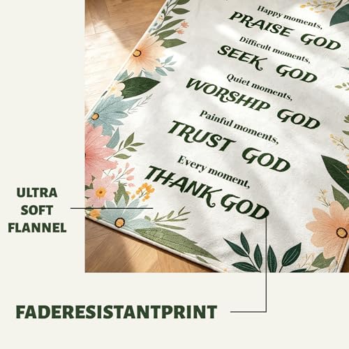 Inspirational Christian Blanket with Flowers - Soft Throw 60"x50"