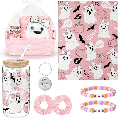 Halloween Ghost Gift Basket Set with Pink Boo Basket & Accessories