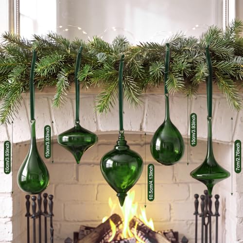 Seenelling Green Christmas Glass Finial Ornaments Set - Holiday Tree Decor