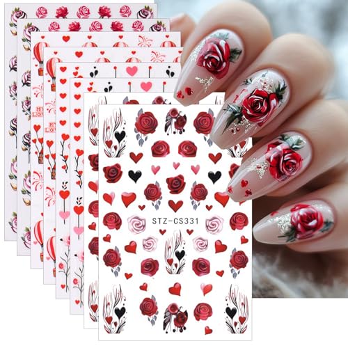 Valentine's Day 3D Self-Adhesive Nail Art Stickers, 8 Sheets