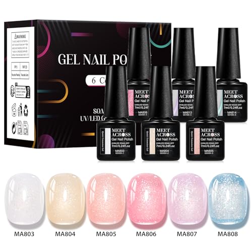 MEET ACROSS 6-Color Poly Nail Extension Gel Kit with Glitter and Nude Pink Shades