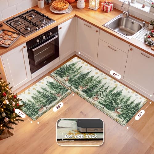 Reindeer Christmas Kitchen Rugs Set of 2 Anti Fatigue Mat Cushions