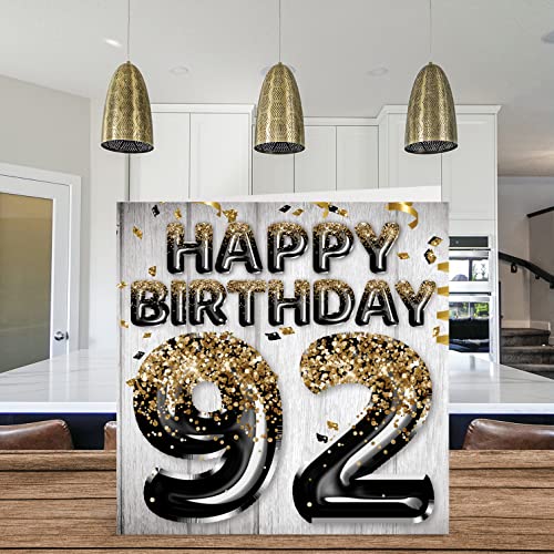 92nd Birthday Card for Him - Black & Gold Glitter Balloons