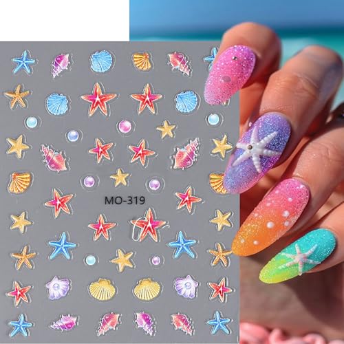 Summer Beach 3D Self-Adhesive Nail Stickers - Ocean Art Decals 3 Sheets