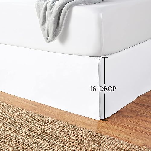 Amazon Basics Full White Pleated Bed Skirt - Wrinkle & Fade Resistant Polyester, 16-Inch Drop