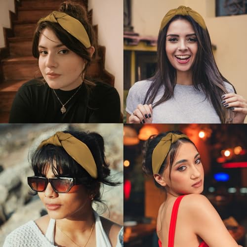 Ondder Coffee Wide Knotted Headband for Women Non Slip Hair Accessory