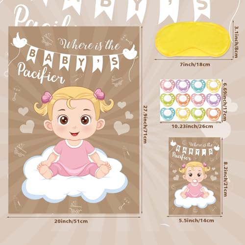 Baby Shower Pin the Pacifier Game Kit with Poster & Stickers