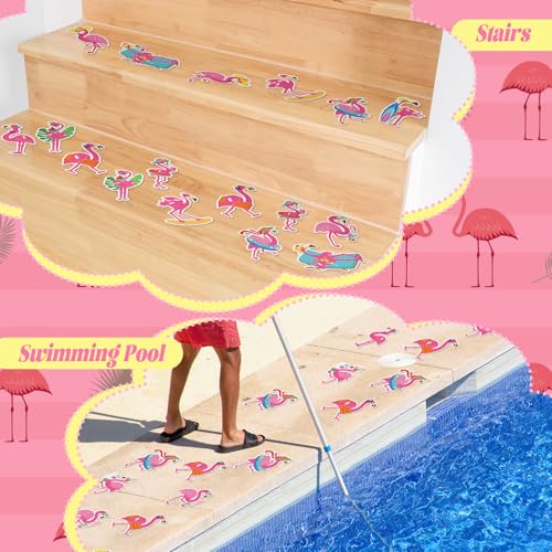 Yaomiao 24 Pcs Flamingo Non-Slip Bathtub Stickers with Scraper