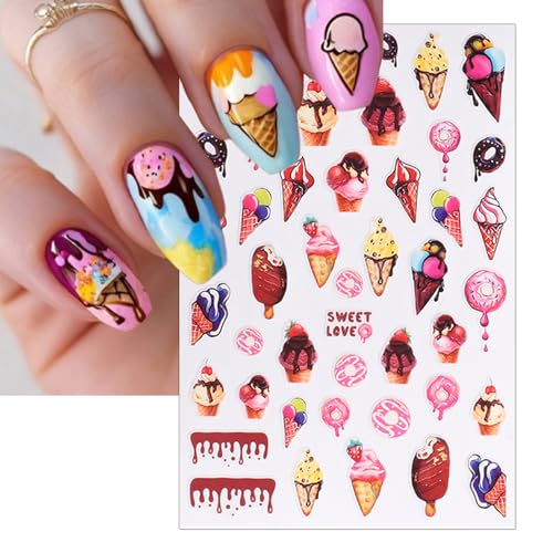 IDDFEVE Dessert Nail Art Stickers - Ice Cream & Lollipop Decals (3 Sheets)