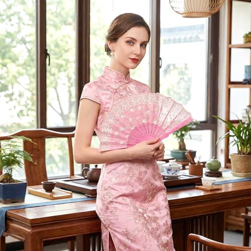 Choyaxo Handheld Lace Folding Fan - 2 Pieces, 15.75" Open