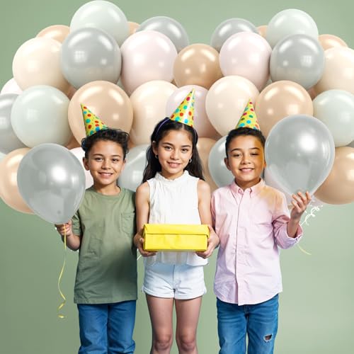 FEYG 12 Inch Retro Dusty Green & Beige Latex Balloons - 30 Pack