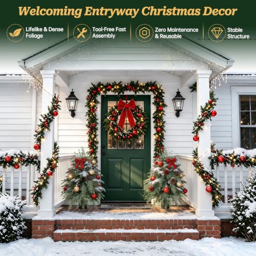 Frosted Cedar Tree - 3FT Artificial Norfolk Pine Potted Christmas Decor - Set of 2