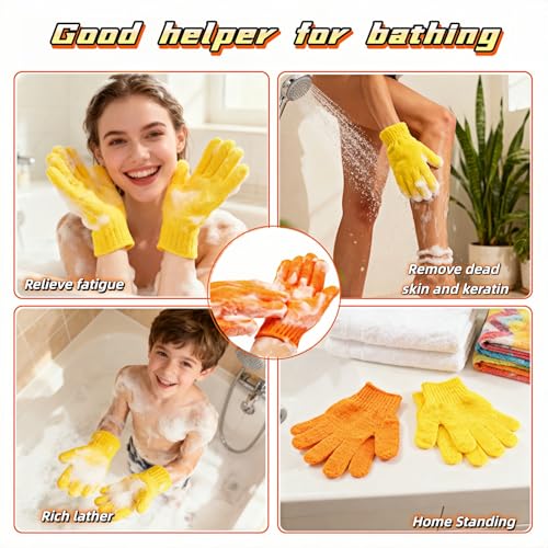 RyanDesign Exfoliating Shower Gloves 2 Pairs, Nylon Bath Scrubbing Mitts
